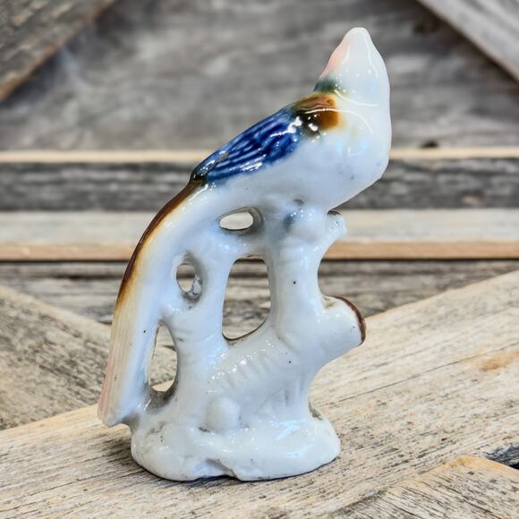 Vintage Small Porcelain Bird Figurine w/ Long Tail Perched on Branches, 3.5”H - Picture 4 of 7
